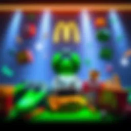 A graphic showing Xbox and McDonald's logos together with gaming icons and fast food items, symbolizing their partnership.