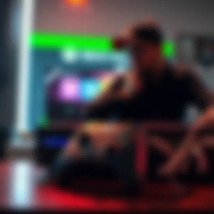 A gamer frustrated with the Xbox One Microsoft Store not loading, showing a console and controller in the foreground.