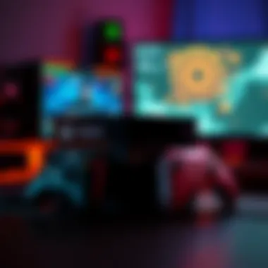 An Xbox console and a PC gaming setup side by side, highlighting the crossplay debate between gamers.