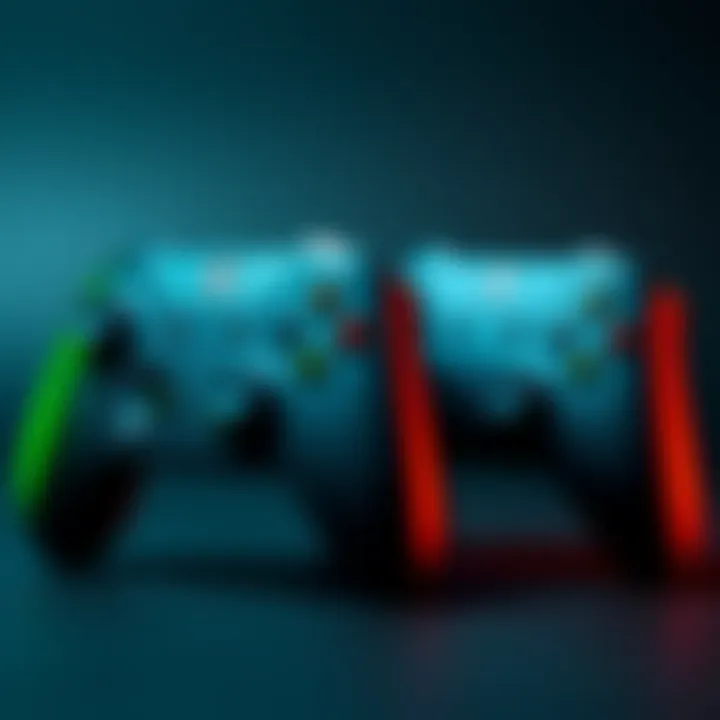 Two gaming controllers side by side, one Xbox and one PlayStation, showcasing their designs