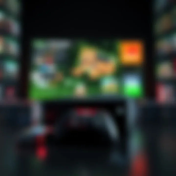 An XBOX console with physical game cases and a digital screen showing a conversion process from physical to digital games