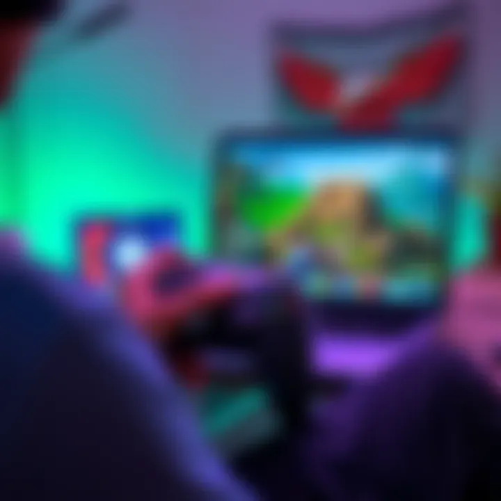 A gamer using an Xbox controller on a MacBook while playing a game, showcasing the improved responsiveness of the controller in Xbox Remote Play.