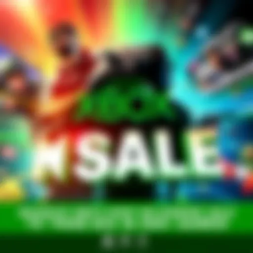 Colorful promotional banner showcasing discounts on Xbox games and bundles with gaming characters and graphics