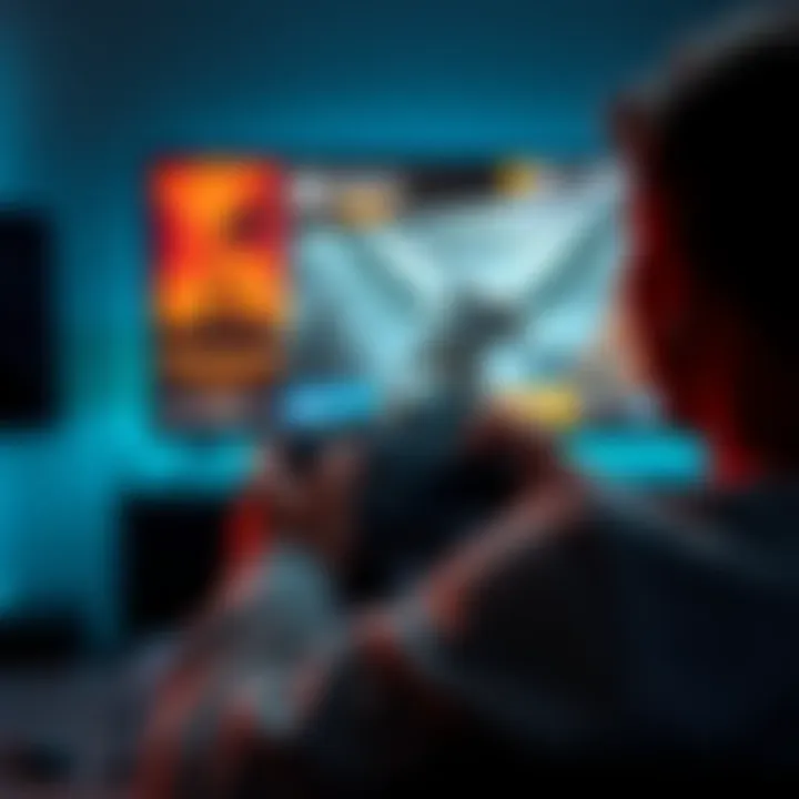 A gamer playing Xbox Series S with popular titles like Hogwarts Legacy and Arkham Knight visible on screen