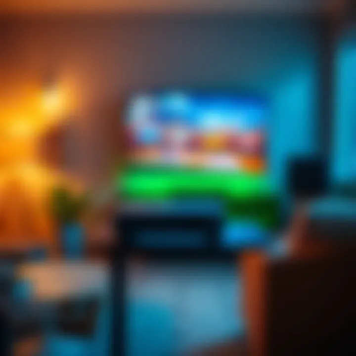 A compact Xbox Series S console placed on a shelf in a small living room, showcasing its sleek design and a TV displaying a vibrant game scene, highlighting its performance in a warm setting.
