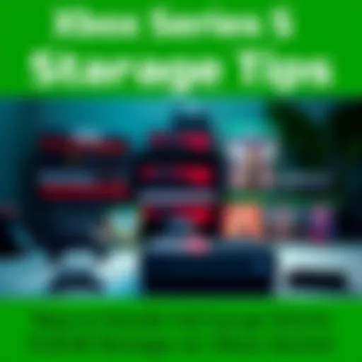 A player managing game storage on Xbox Series S with various game cases and a console in view