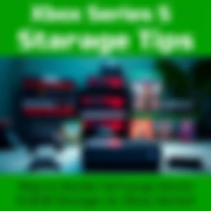 A player managing game storage on Xbox Series S with various game cases and a console in view