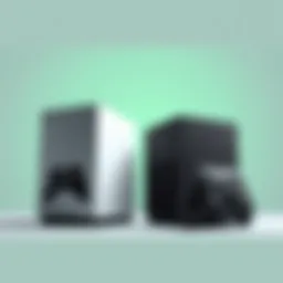 A side-by-side view of Xbox Series S and Series X consoles, showcasing their design differences and sizes