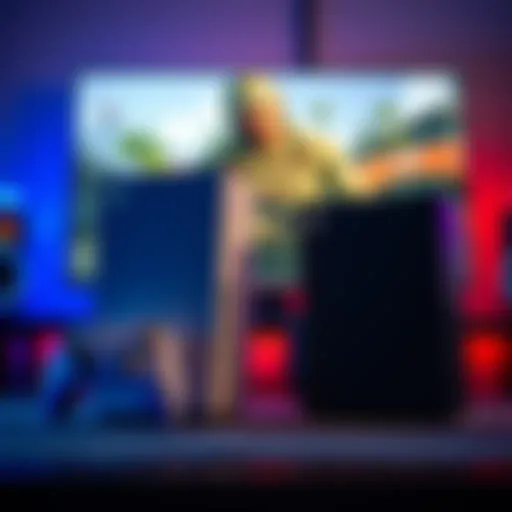 Two gaming consoles, Xbox Series S and X, side by side highlighting their different sizes and designs, with GTA6 displayed on a screen in the background.