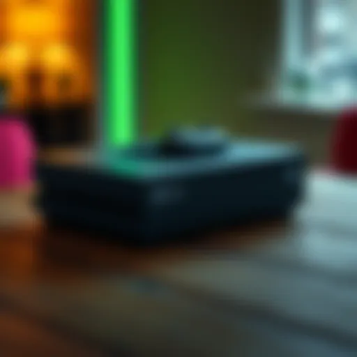 A sleek Xbox Series X25 console with a modern design and glowing green accents, placed on a wooden table.