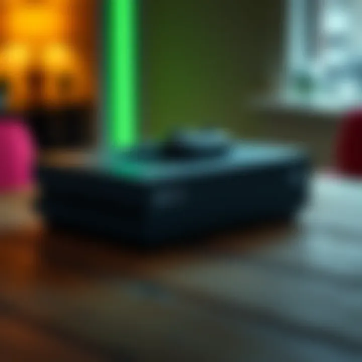 Xbox Series X25 Console A sleek Xbox Series X25 console with a modern design and glowing green accents, placed on a wooden table.