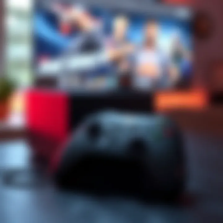 An Xbox Series X console with a controller on a table, showing signs of connection issues while playing an older game