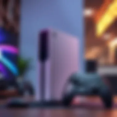 An Xbox Series X console standing upright with a controller beside it, showcasing sleek design and modern gaming setup.