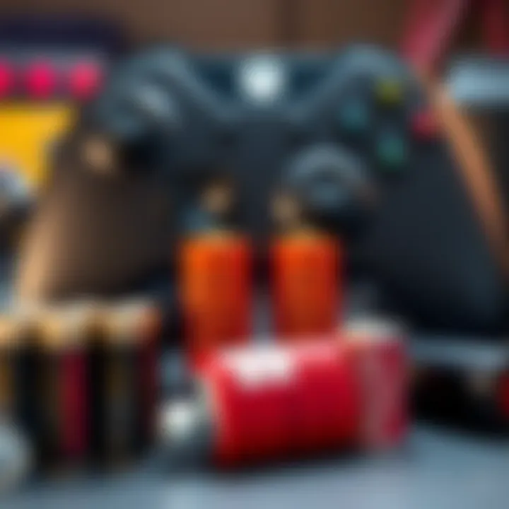 Xbox Series X Controller Batteries A selection of disposable and rechargeable batteries next to an Xbox Series X controller