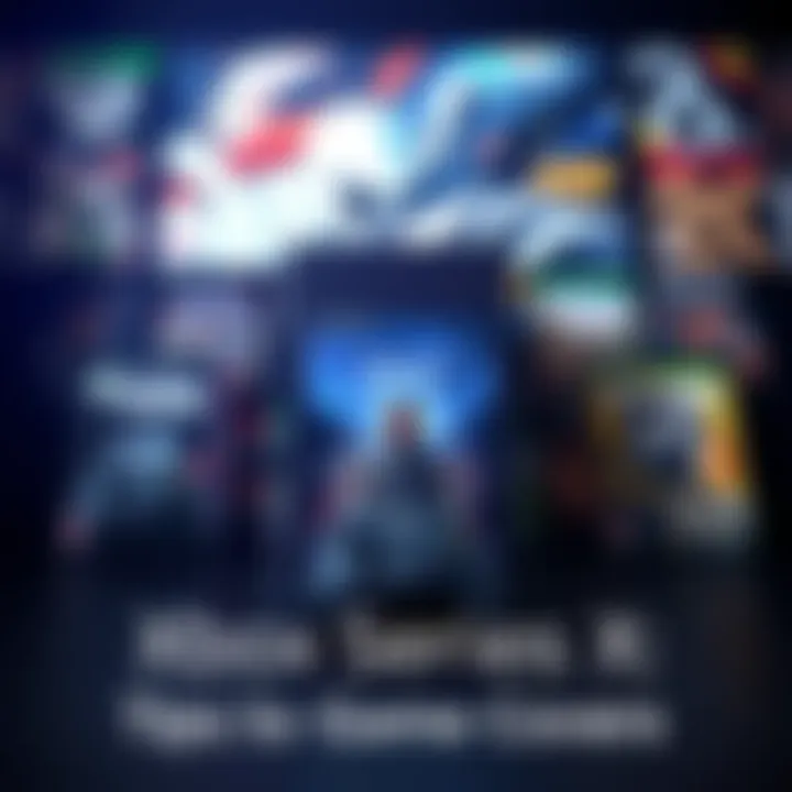 Collection of Xbox Series X game covers displayed together with a console in the background