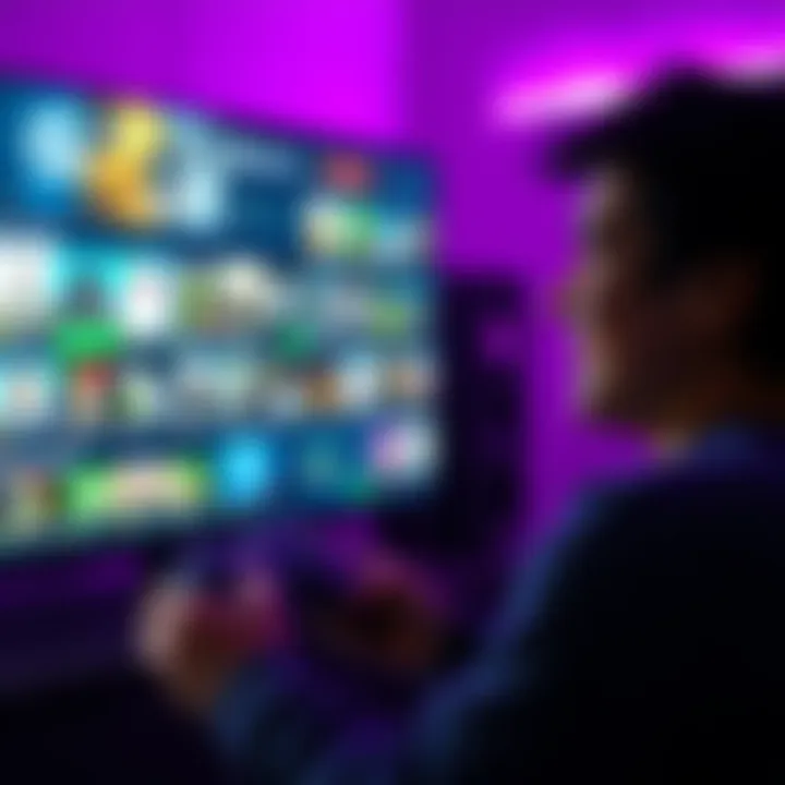 A person playing Xbox Series X, smiling while looking at the screen filled with colorful game icons and achievement notifications