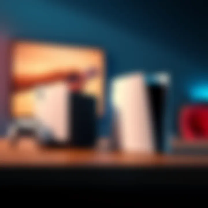 A comparison of Xbox Series X and PS5 gaming consoles on a table, showcasing their unique designs and features