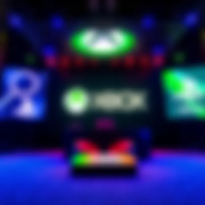 An Xbox event displaying PlayStation logos on a screen, highlighting the unique strategy in the gaming industry.