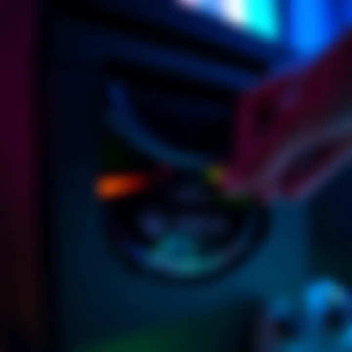 Xbox Console with Stuck Game Disc A close-up view of an Xbox console showing a game disc stuck in the disc drive, with a hand attempting to manually eject it.