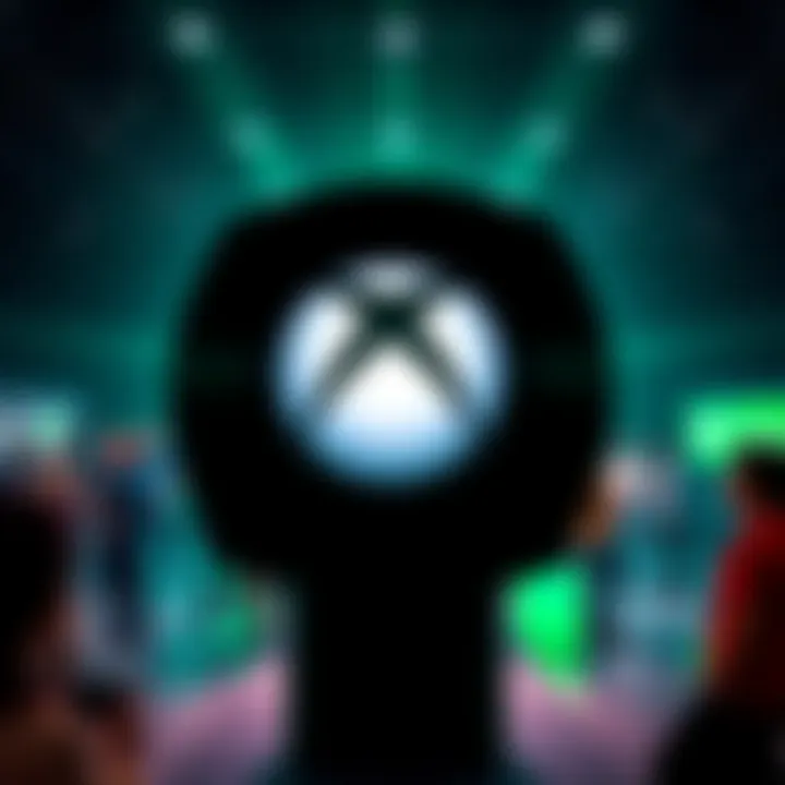 Xbox Team Change A Microsoft Xbox logo with a backdrop of people discussing the recent layoffs within the gaming division.