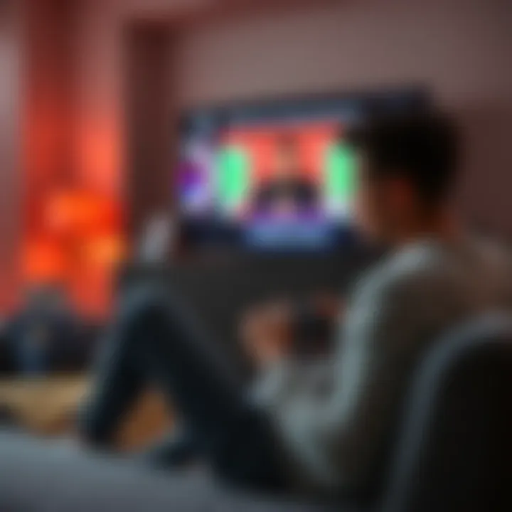 A person sitting on a couch with an Xbox controller, looking frustrated while trying to fix Xbox issues with tips from Kinda Funny Gamescast on a TV screen.