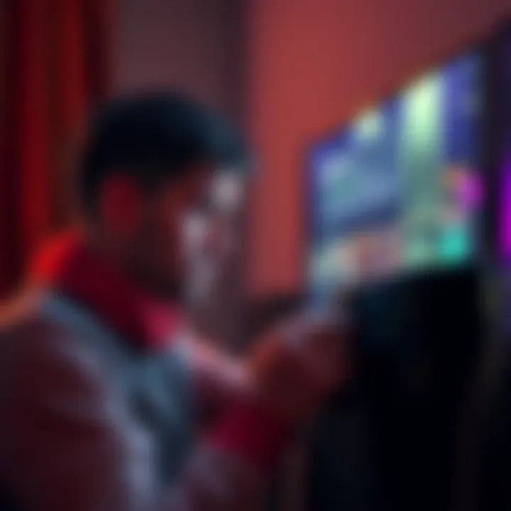 A frustrated Xbox user looking at their console with a notification of messaging suspension on the screen.