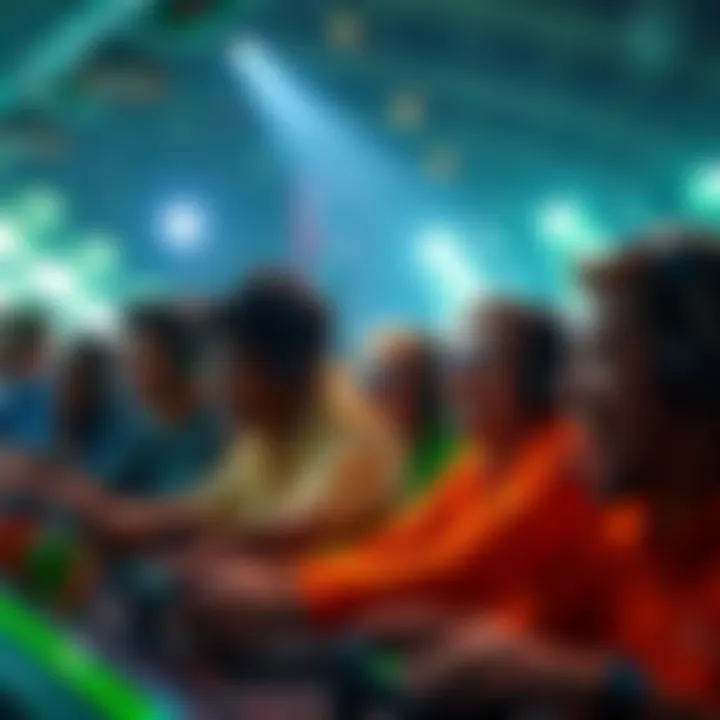 A group of Xbox players engaged in a PvP game, communicating through headsets, showing excitement and teamwork.