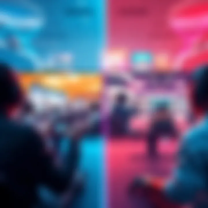 A split-screen image showing Xcloud on one side and GFN on the other, with gamers engaged in gameplay.