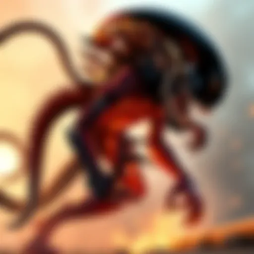 A xenomorph creature using its tail to strike during a game battle