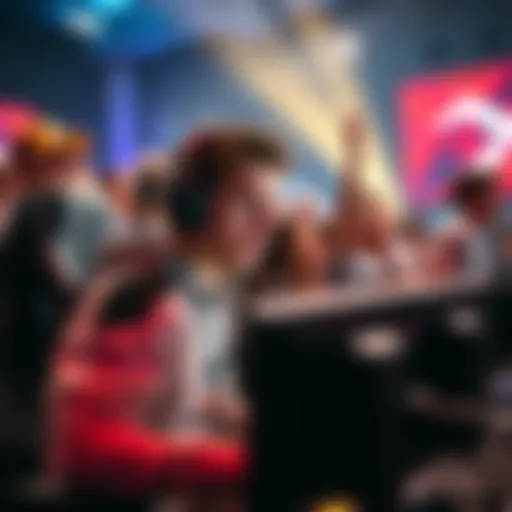 xQc focused on his performance during a gaming event, surrounded by cheering fans and a live streaming setup.