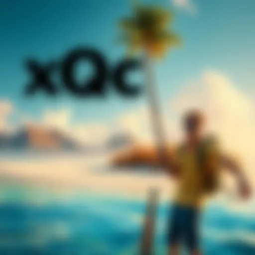 xQc providing commentary while JasonTheWeen explores a deserted island with tropical scenery in the background