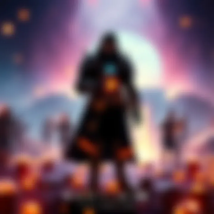 An in-game character named Xur standing in a mysterious location in Destiny 1, surrounded by glowing items and players searching for him.
