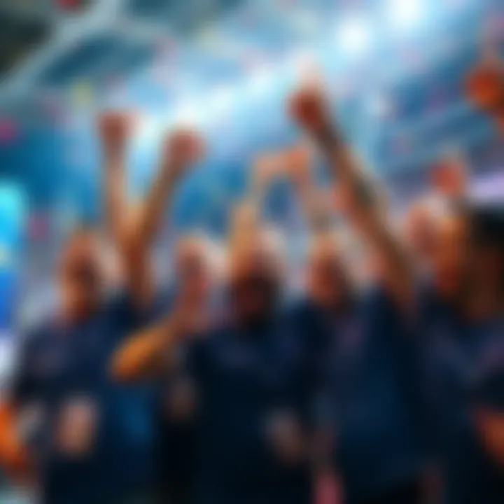 Members of the Yandex team celebrate a recent victory with cheers and smiles, showcasing their excitement and camaraderie.