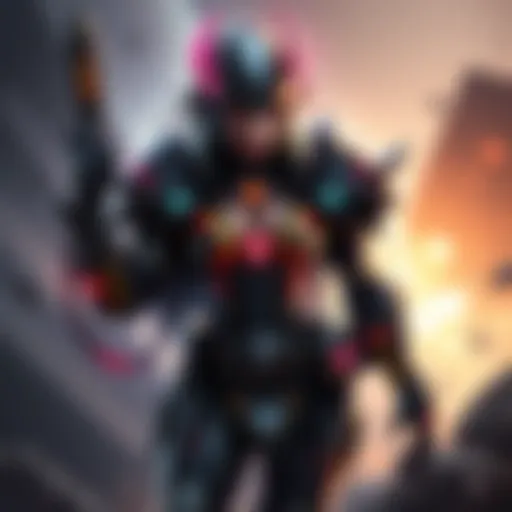 Yareli Prime, a powerful gaming character, features sleek armor and fluid design, ready for action in an adventurous setting.