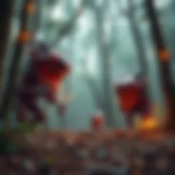 A visual representation of Yautja creatures generating unique sounds in a forest setting, showcasing their cultural impact in media.