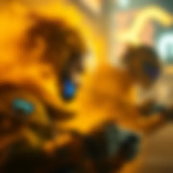 A video game scene showcasing a character surrounded by a yellow-brown filter, highlighting the vibrant colors and fast-paced action