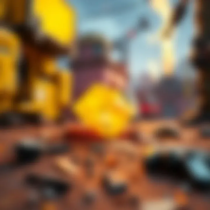 A close-up of a bright yellow loot drop in a video game environment, surrounded by in-game elements