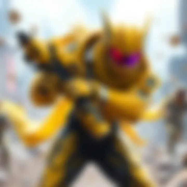 A vibrant yellow Striker character in action, showcasing high damage output and quick time-to-kill during gameplay.