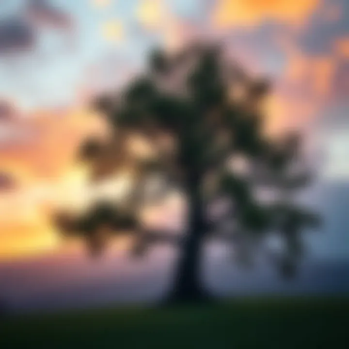 A majestic Yew tree symbolizing resilience, surrounded by a dynamic landscape reflecting change.