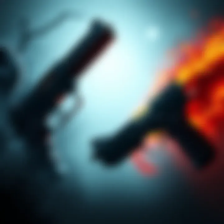 Two distinct pistols representing Yin and Yang, one dark and sinister, the other bright and powerful, showcasing their unique designs and abilities.