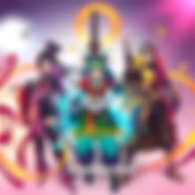 YOASOBI x Overwatch Collab Colorful artwork showing characters Kiriko, Genji, and Hanzo in new skins inspired by YOASOBI, with musical elements around them