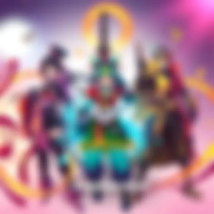 YOASOBI x Overwatch Collab Colorful artwork showing characters Kiriko, Genji, and Hanzo in new skins inspired by YOASOBI, with musical elements around them
