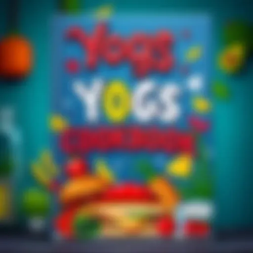 Yogs Cookbook Cover A colorful cover of Yogs Cookbook featuring illustrated dishes inspired by the Yogscast, with playful elements and fun fonts.