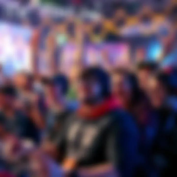 A vibrant gathering of fans celebrating the Yogscast with joyful expressions and gaming gear, showing their support and gratitude.