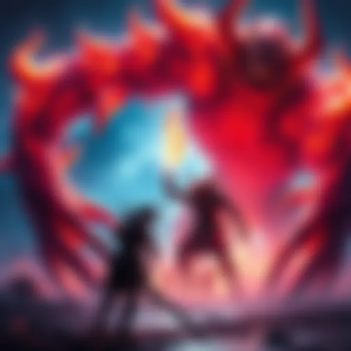 Yokai Shift during Boss Battle A player character transforming into a Yokai while facing a massive boss in an intense gaming scene