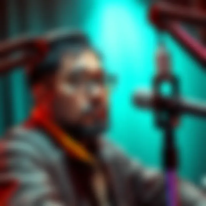 Yoko Taro speaking about AAA game development and creativity in front of a microphone