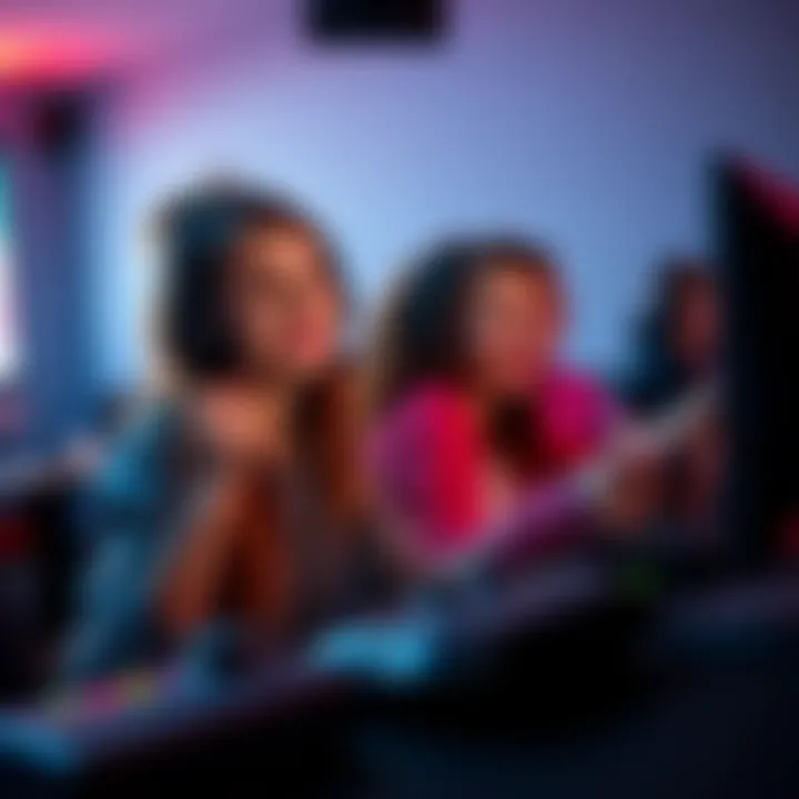 Two gamers having fun on Xbox A young female gamer smiling while playing Xbox with a headset, enjoying a positive gaming experience with a friend.