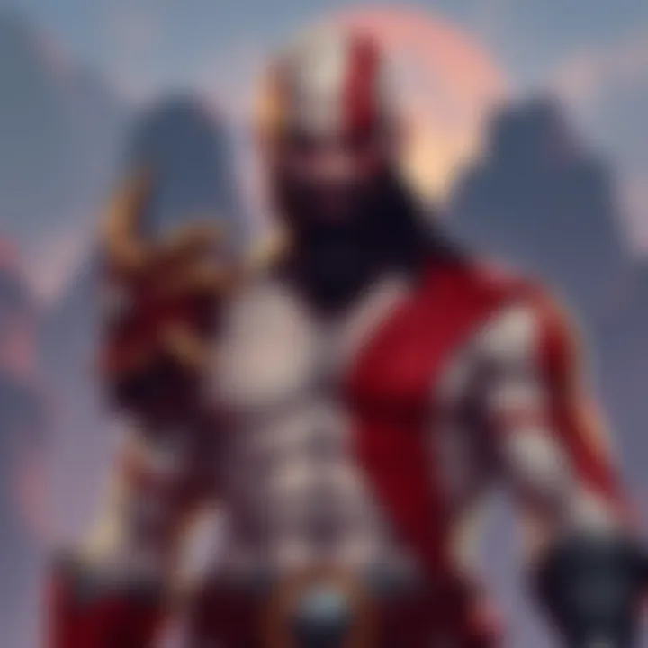 Illustration of young Kratos from the video game, showcasing his strong physique and determined expression, set against a mythical backdrop.