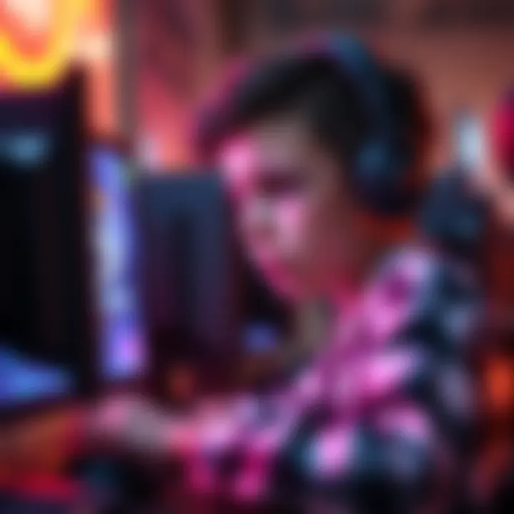 Young Overwatch Player Facing Bullying A young player focused on their game, visibly stressed and upset while computer screen glows with Overwatch graphics