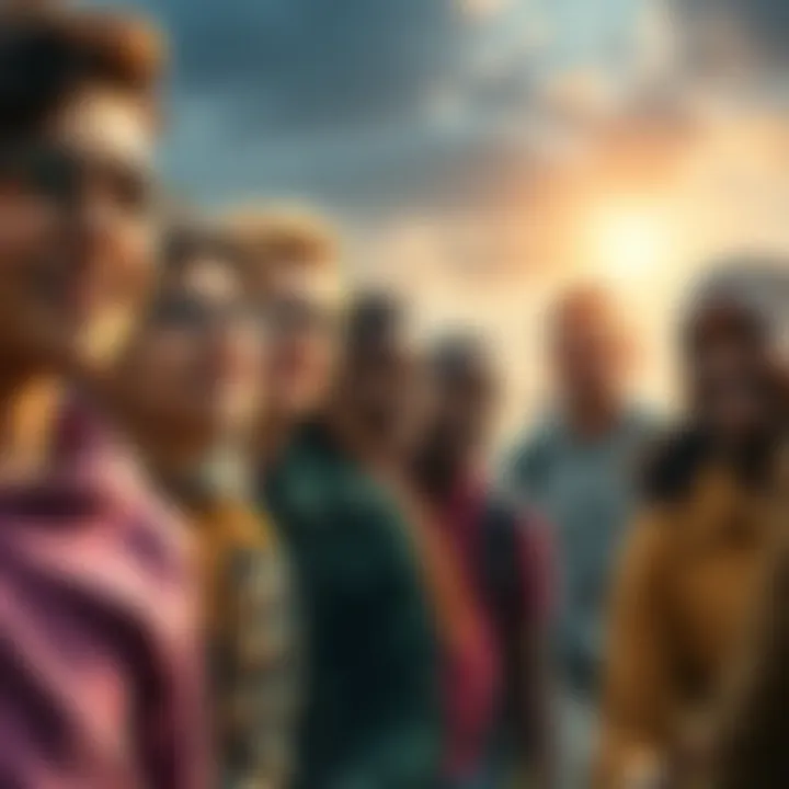 Young people pushing forward A diverse group of young people looking toward the future with determination, symbolizing ambition and perseverance.